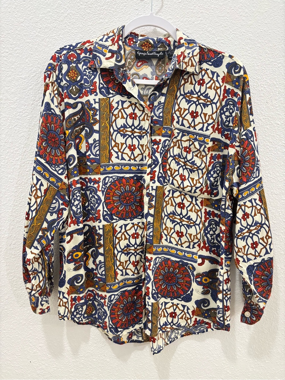 Giorgio Sant'Angelo Vintage Colorful Mid Century Modern Blouse Size Medium